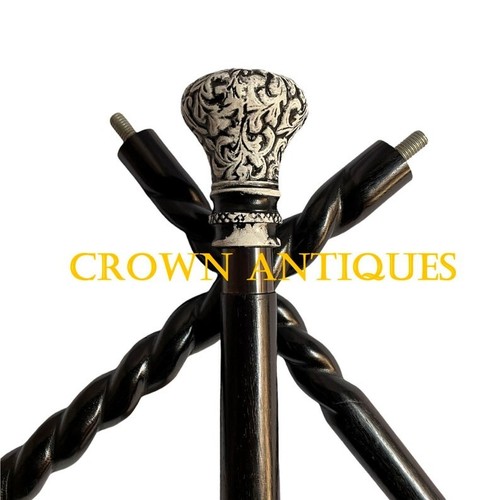 Solid Brass Engraved Derby Head Handle Victorian Style Wooden Walking Stick Cane - Picture 4 of 4