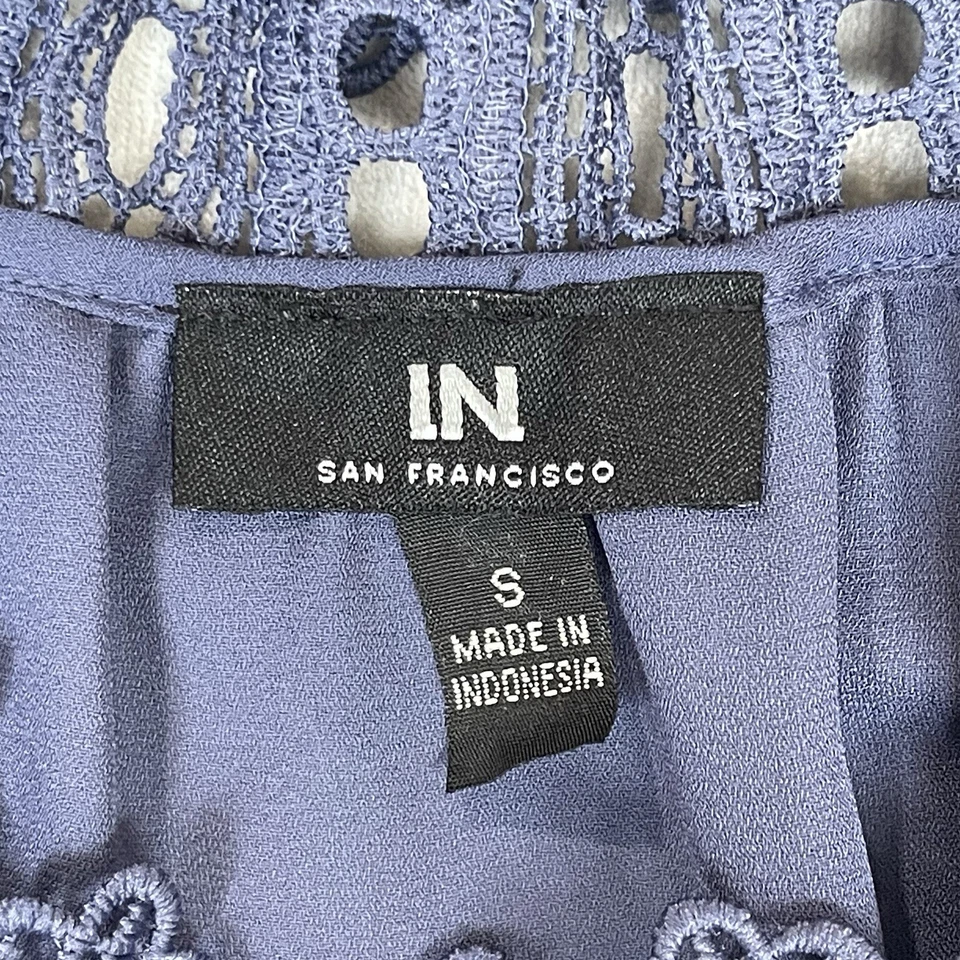 Camisa IN San Francisco Mujer Talla Pequeña Azul Encaje Coqueta Dollette Hada Boho Foto 3 de 4