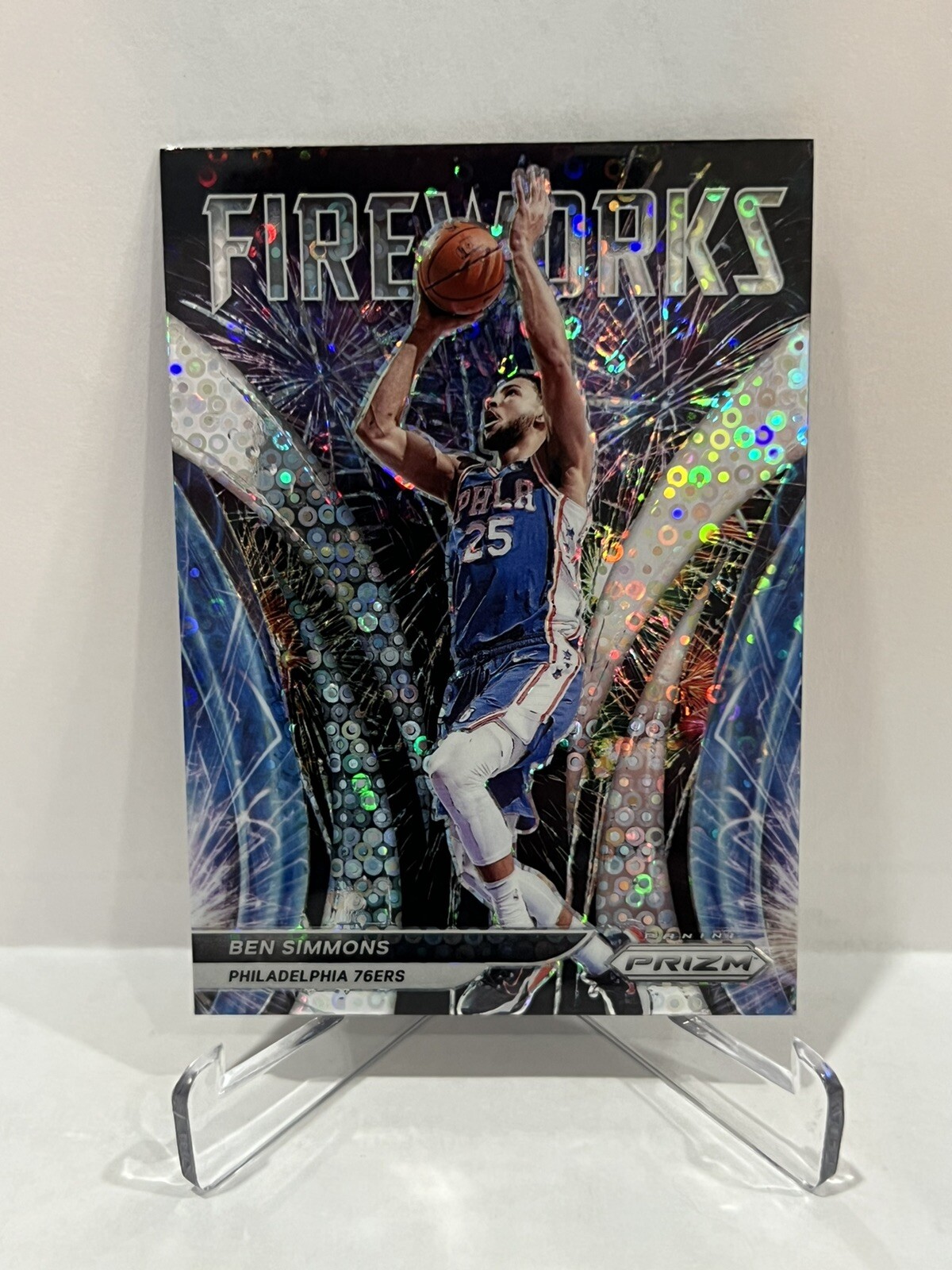 2021-22 Prizm Ben Simmons Silver Disco Fireworks #21 Philadelphia 76ers