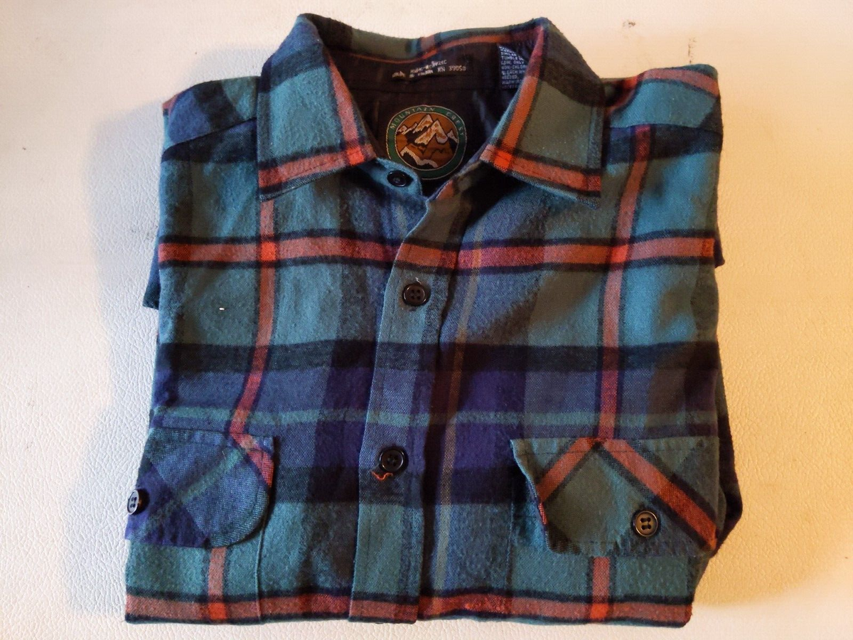 Mountain Crest Men Green Plaid Flannel Long Sleeve Button Up Shirt