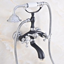 Black And Silver Wall Mounted Clawfoot Bathroom Tub Faucet with Handshower na605
