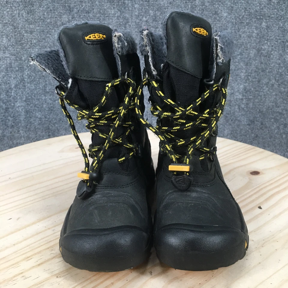 Keen Waterproof Hiking Boots Youth 1 Basin Black Leather Lace Up Faux Fur - Image 3 of 4