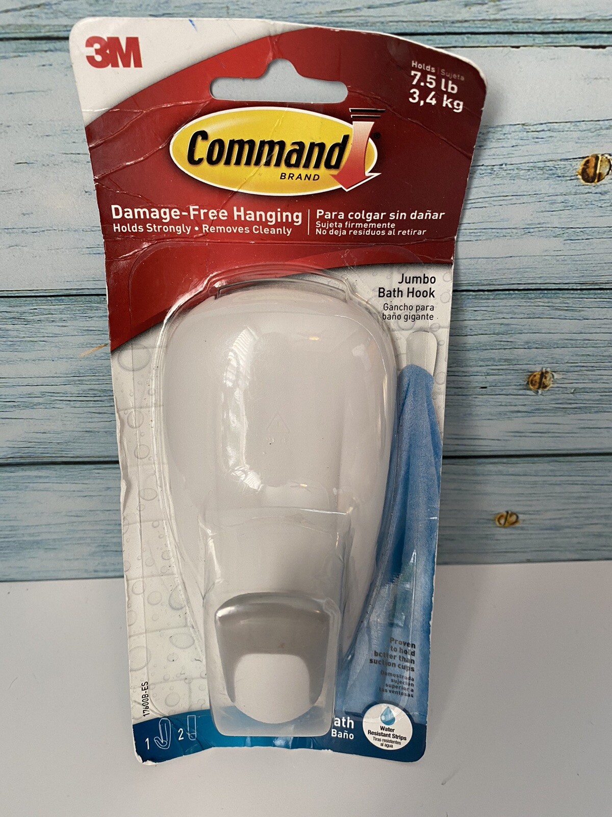 3M Command Jumbo Bath Towel Hook 2 Adhesive Strips Max 7.5 Lb - Lot of 2 New | eBay