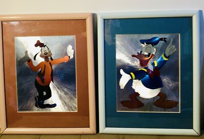 Vintage Disney Donald Duck & Goofy Framed Pictures Shiny Foil, 12 X 15 Set Of 2