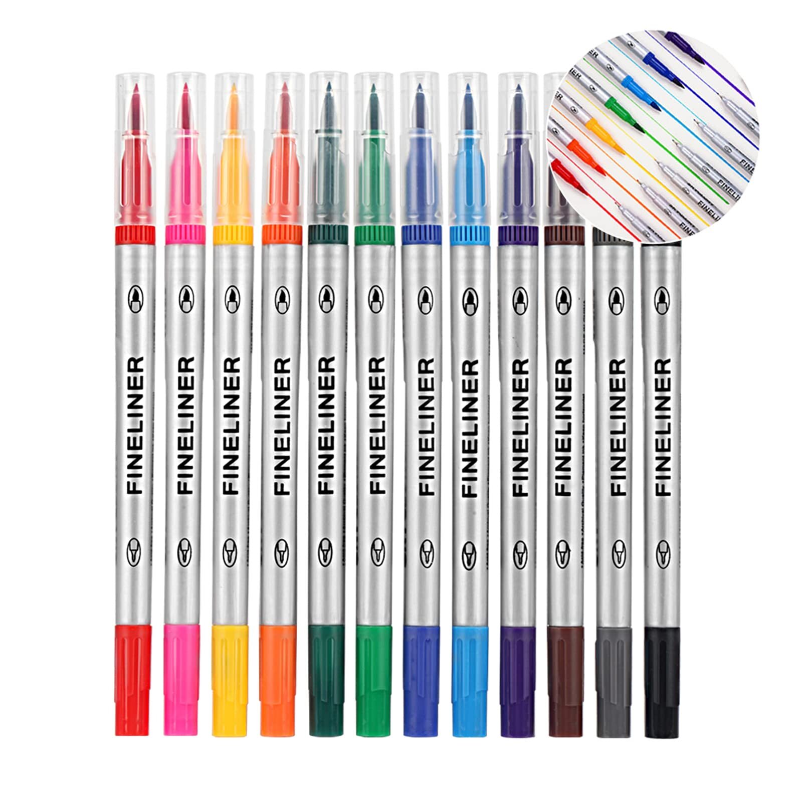 Dual Brush Marker Pens - 12 Double Tip Brush Pens Art Markers - Fine and Brus...