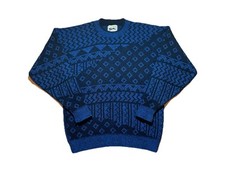 Vintage Le Tigre 100 Acrylic Blue Black Sweater Men's Large Made In USA