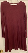Old Navy Knit Swing Dress Womens Size Medium Burgundy ALine  Long Sleeve Stretch