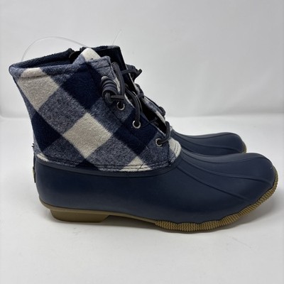 Sperry Top-Sider Women s Saltwater Buffalo Check Navy Duck-Boots STS 88317 Sz12.