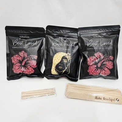 Kolua Wax Bare Faced & Best Loved Hard Wax Beads SMOOTH Hair Removal Face 3 Lot