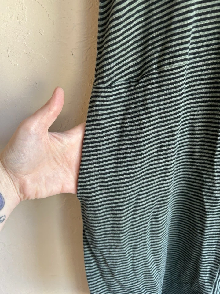 Eileen Fisher 100% Organic Linen Green Black Striped Knit T-shirt Dress M Casual - Image 3 of 4