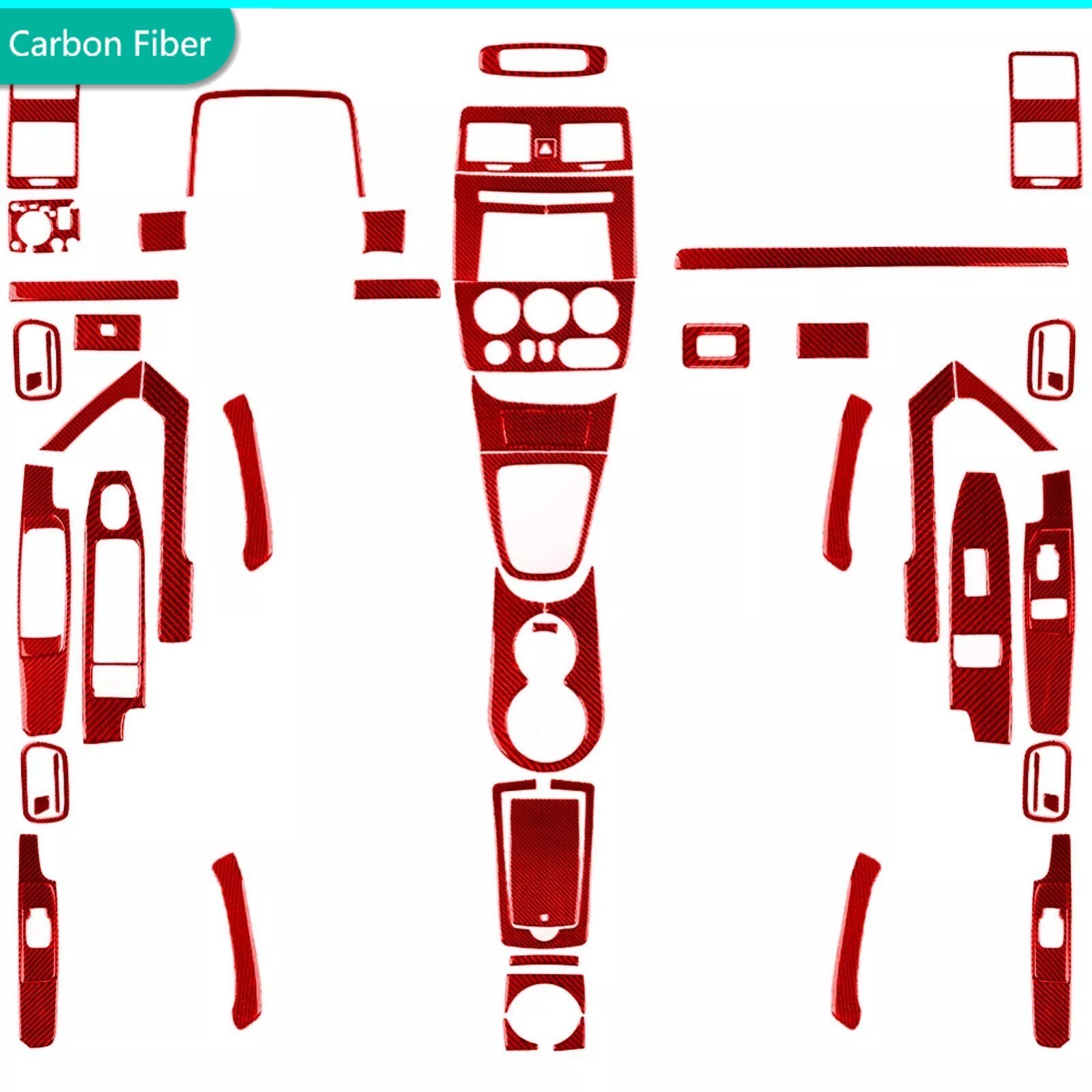 60Pcs Red Carbon Fiber Kits Full Interior Trim Cover Set For Hummer H3 2006-2010