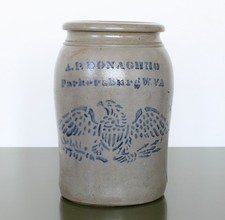 A. P. DONAGHHO Parkersburg W. VA Eagle CROCK Antique One-Gallon Stoneware Jar