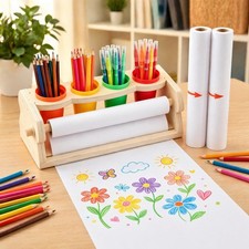 Wooden Tabletop Paper Roll Dispenser, Art Paper Roll Holder with 2 Rolls Pape...
