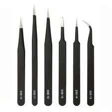 ESD Anti-Static Precision Tweezers Set   6pc Stainless Steel Tools Electronics