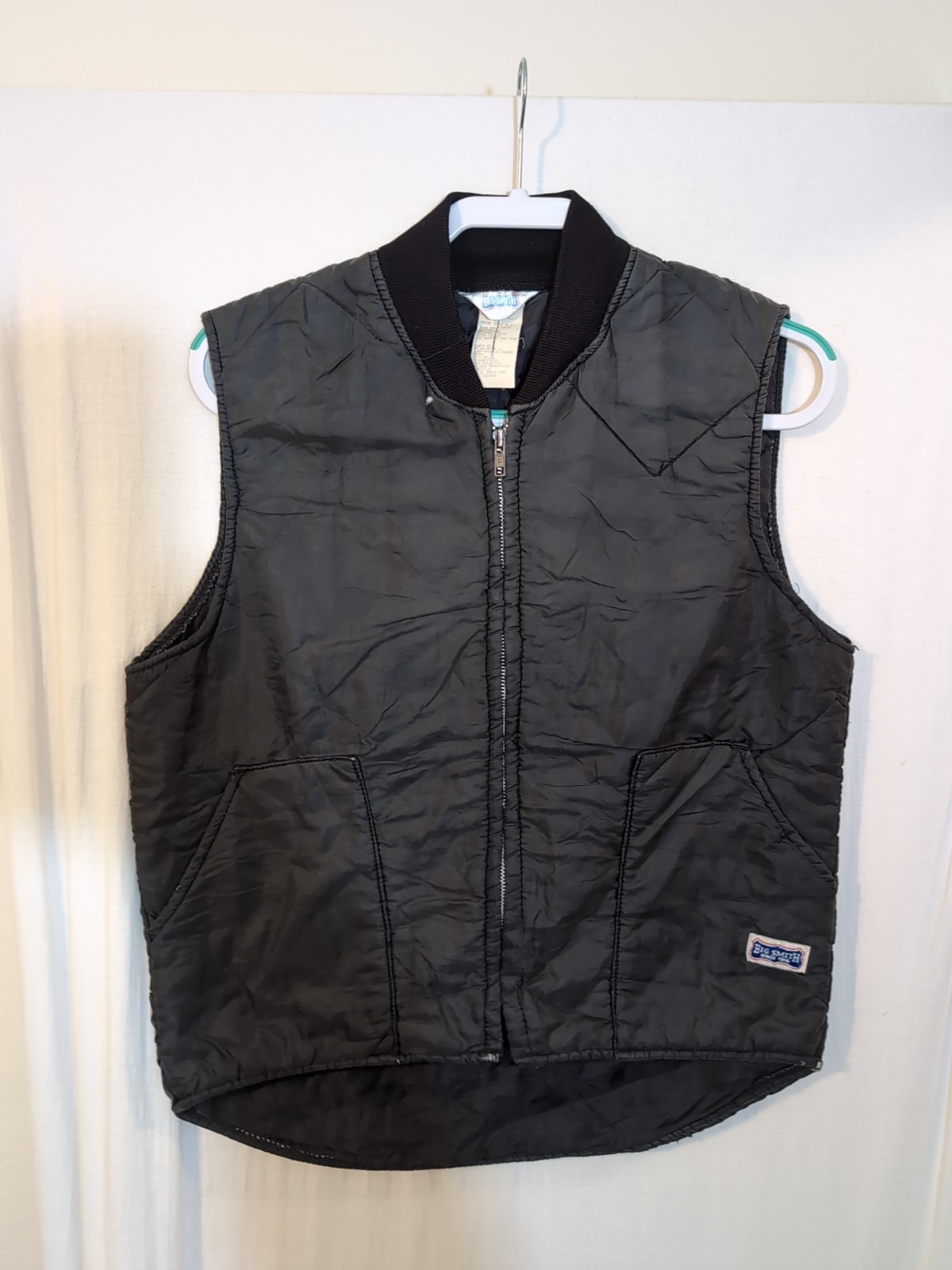 Vintage BIG SMITH Quilted Workwear Vest M Black Diamond Stitch USA Made