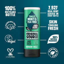 Mint & Tea Tree Shower Gel, Vegan, Paraben Free, 6 x 250ml 5.43 per litre