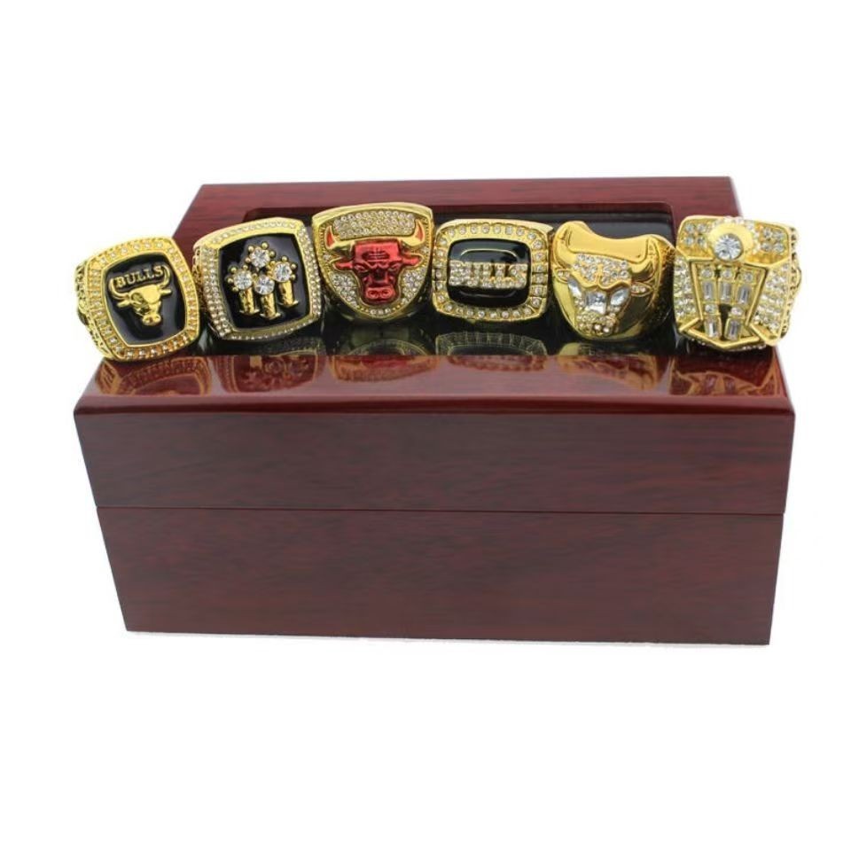 6pcs Michael Jordan Chicago Bulls Championship Rings Set With Wooden ...