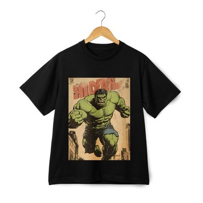 Marvel Hulk Retro - Style Loose Casual Unisex T - Shirt, Black & White
