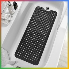 Extra Long Non Slip Bath Mat Black Machine Washable Shower Tub Grip 39x16