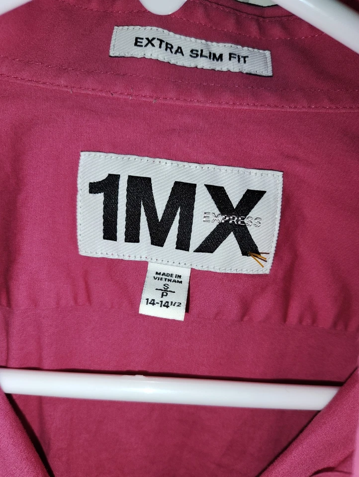 Camisa de vestir para hombre Express 1MX extra ajustada - P/S 14/14,5 - rosa Foto 3 de 4