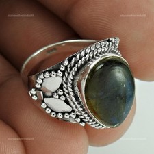 Solid Sterling Silver Labradorite Gemstone Wife New Cocktail Bezel Ring Size 6.5