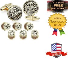 Retro Pattern Cufflinks and Tuxedo Shirt Studs Set for Men Wedding Birthday Part