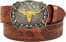 QIQILUXI Bullhead Buckle Western Belt for Women Men Cowboy,Waist''43-46'' 120 cm