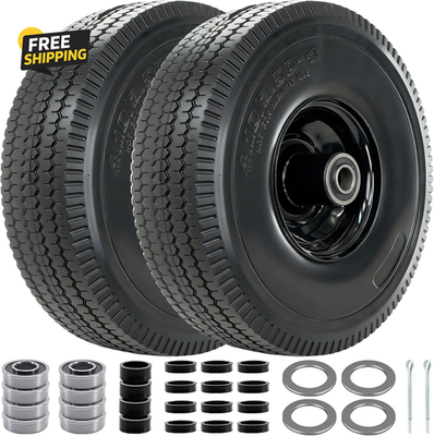 #ad 4.10 3.50 4 Tire and Wheel 10quot; Solid Tires with 5 8” Bearing Extra 3 4”amp;1 2 $39.80