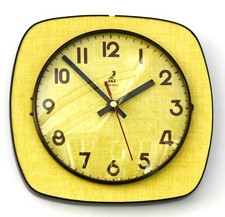 Vintage 22cm JAZ Wall Clock - French Formica Retro Mid Century Yellow Wooden