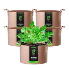 5-Pack 15 Gallons Grow Bags Heavy Duty Thickened Nonwoven Fabric Pots with Strap