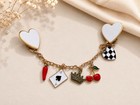 Gold Tone Heart Sweater Clip Cardigan Collar Chain with Playing Card Charms New — photo 2
