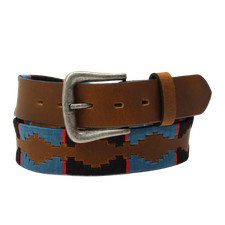 Nocona Men's Square Blue Embroidered Brown Leather Belt N210005927