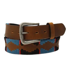 Nocona Men's Square Blue Embroidered Brown Leather Belt N210005927