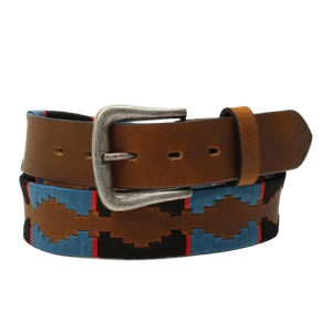 Nocona Men's Square Blue Embroidered Brown Leather Belt N210005927