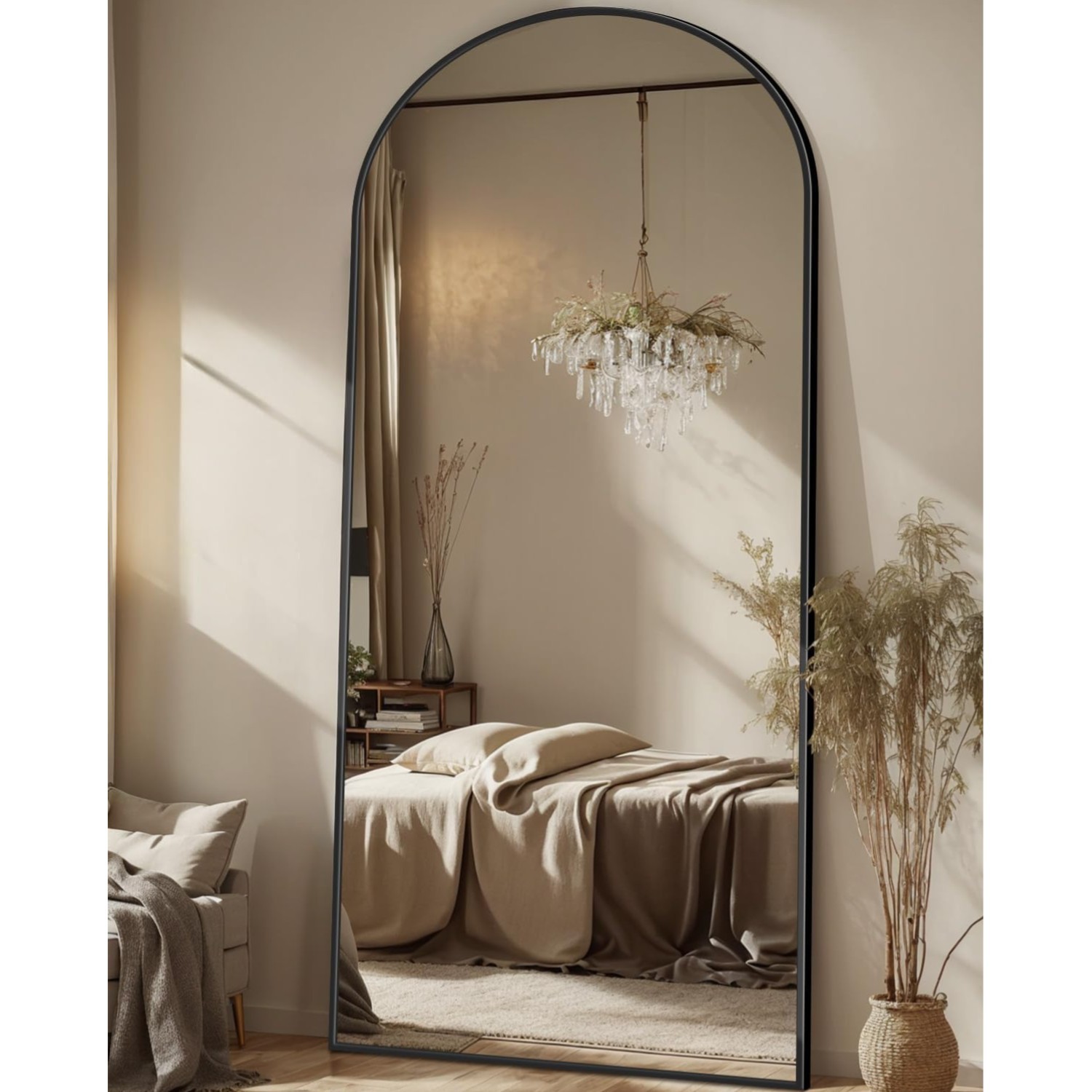 Arched Full Length Mirror 71x28 in Black Aluminum Modern Wall Standing Decor