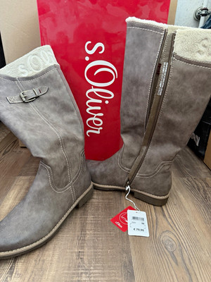 s.Oliver Damen Stiefel EU 39 grau gefüttert Reißverschluss Schnalle flach