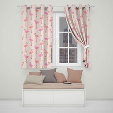 Kids Pink Flamingo Blackout Thermal Eyelet Curtains Tropical Bird Window Drapes