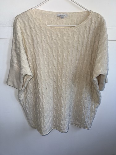 Garnet Hill Short Sleeve Cable-Knit Cashmere Sweater Size Medium