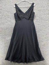 Adrianna Papell Dress Womens 10 Black Sleeveless V Neck Ruched A-Line Cocktail