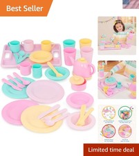 Delightful 34-Piece Pretend Play Dish Set   Cups, Plates, and Teapot Included 