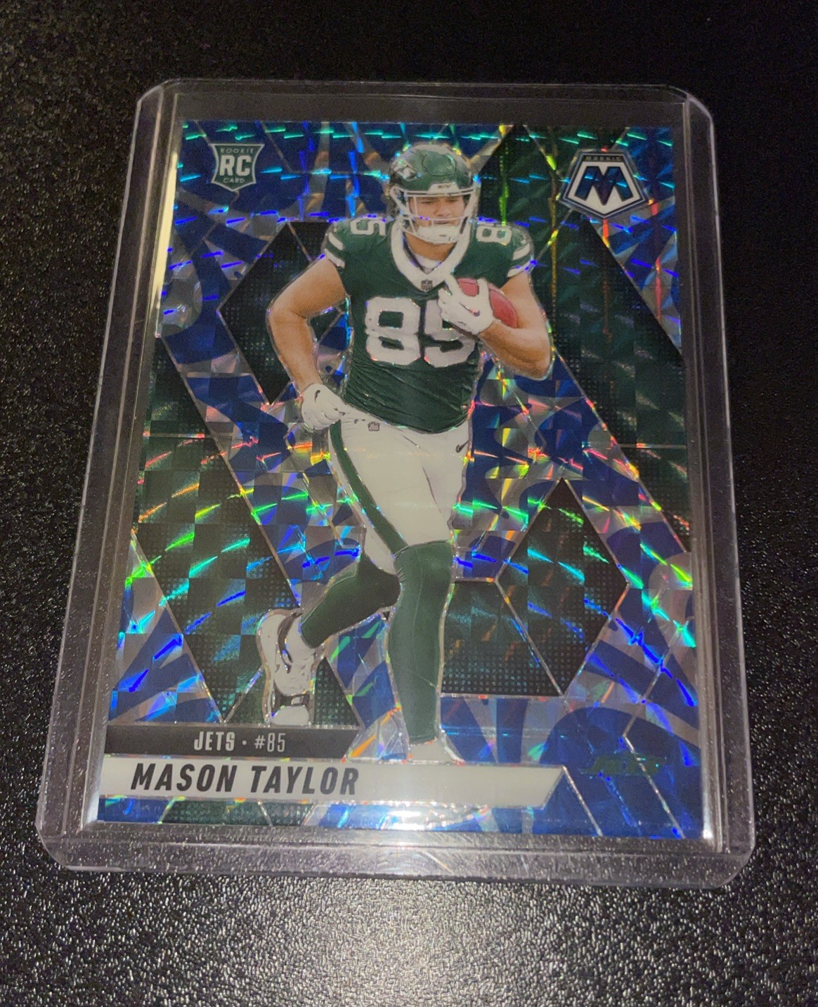 2025 Panini Mosaic #324 Mason Taylor Blue Reactive Mosaic Prizm RC JETS
