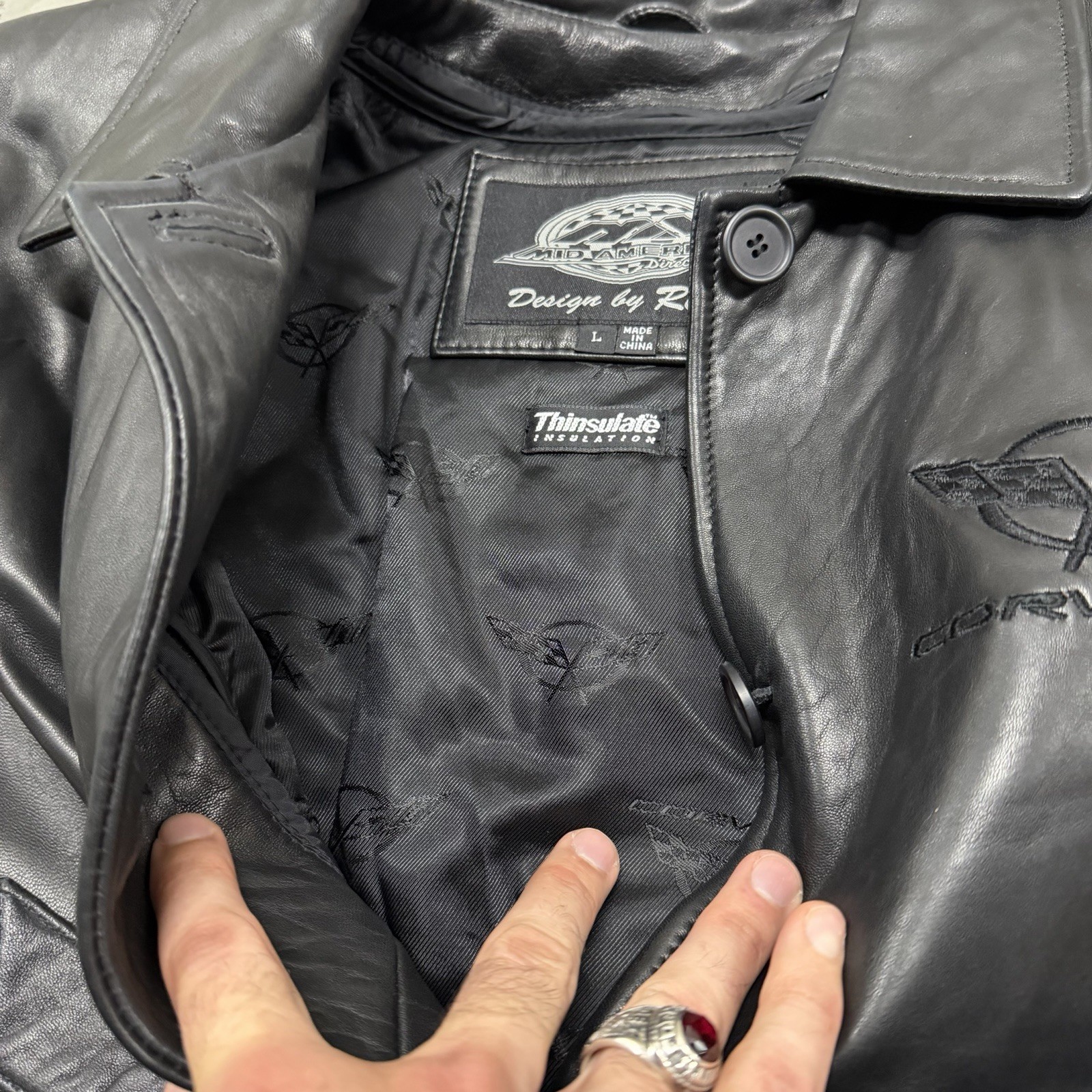 Rare Corvette Leather Belted Jacket Embroidered B… - image 7
