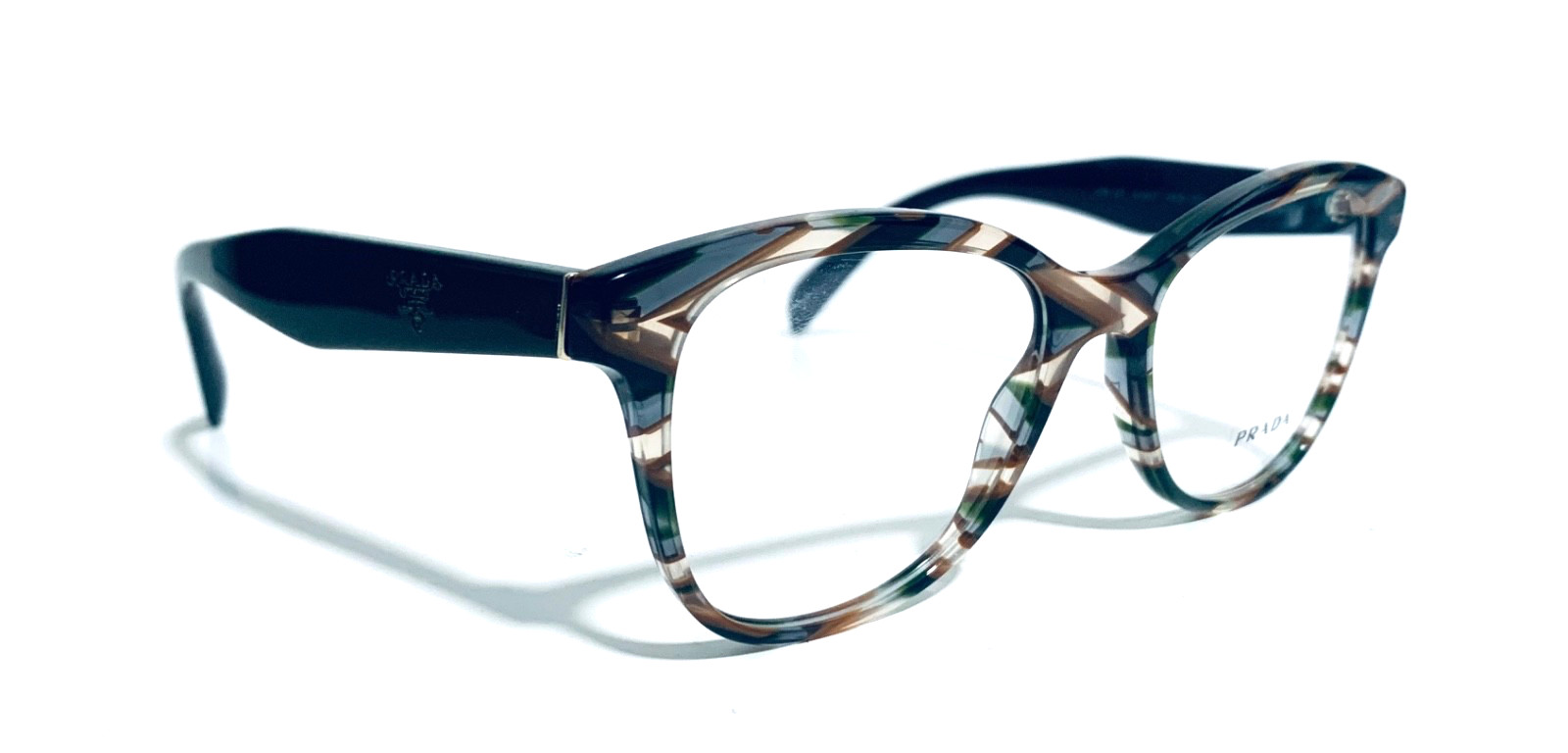 PRADA VPR 12T VAO-1O1 STRIPED GREEN BROWN CAT EYE EYEGLASSES 51-17-140 MM ITALY