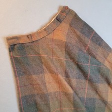 Vintage 80s Womens Medium Brown Plaid Wool Blend A Line Skirt