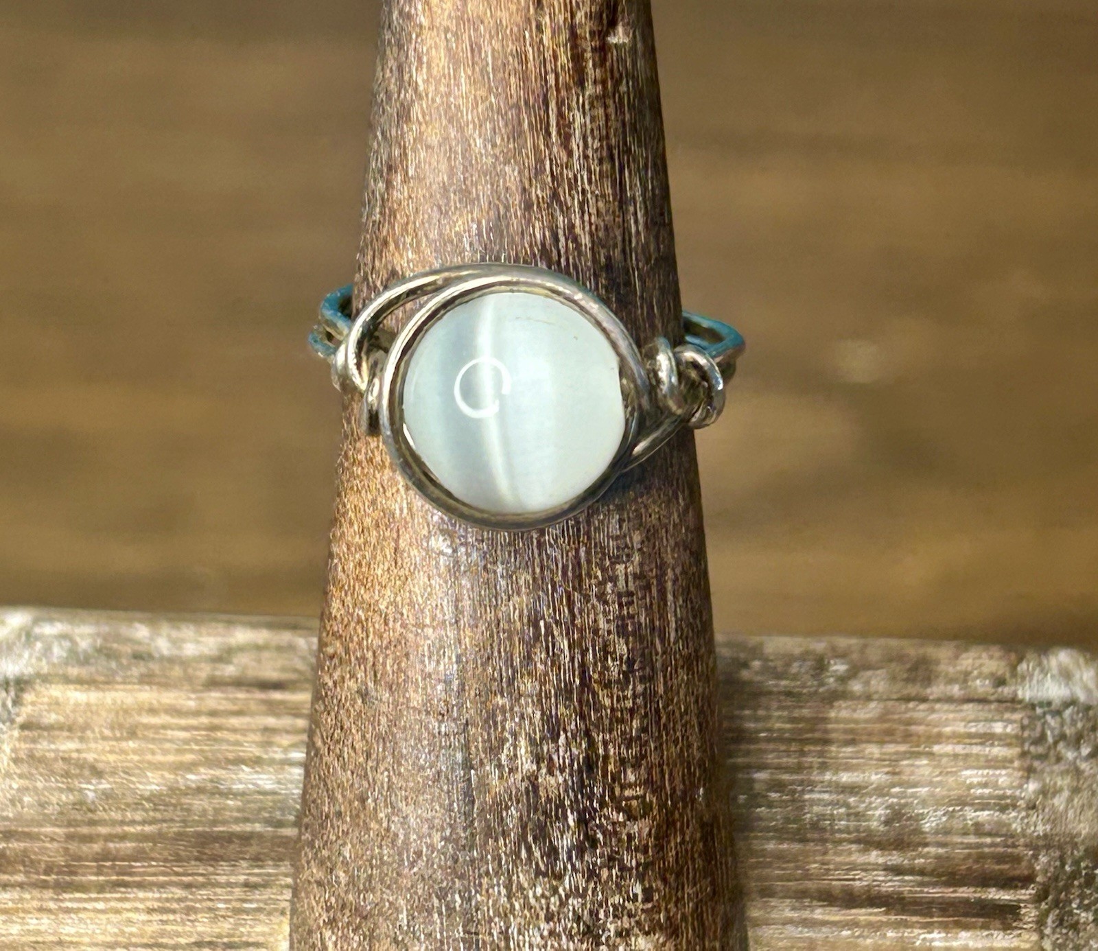 Silver Wire Wrap Moonstone Ring Orb Stone Vintage… - image 10