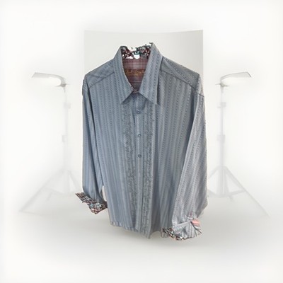 Robert Graham Big & Tall XLT Blue/White Striped Embroidered Cotton Shirt