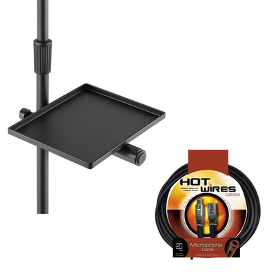 Mic Stand Utility Platform Tray + 20ft XLR Microphone Cable Stage Studio Bundle