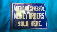 1916 American Express Money Orders two Sided porcelain Flange sign