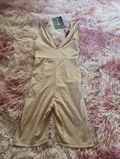 Pretty Little Thing Petite Stone Ribbed Plunge Unitard Size 8 RRP  15 Out Of...