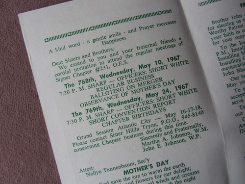Vtg 1967 Eastern Star OES Signet Chapter No 231 Ridgefield NJ Meeting Brochure - Picture 3 of 9